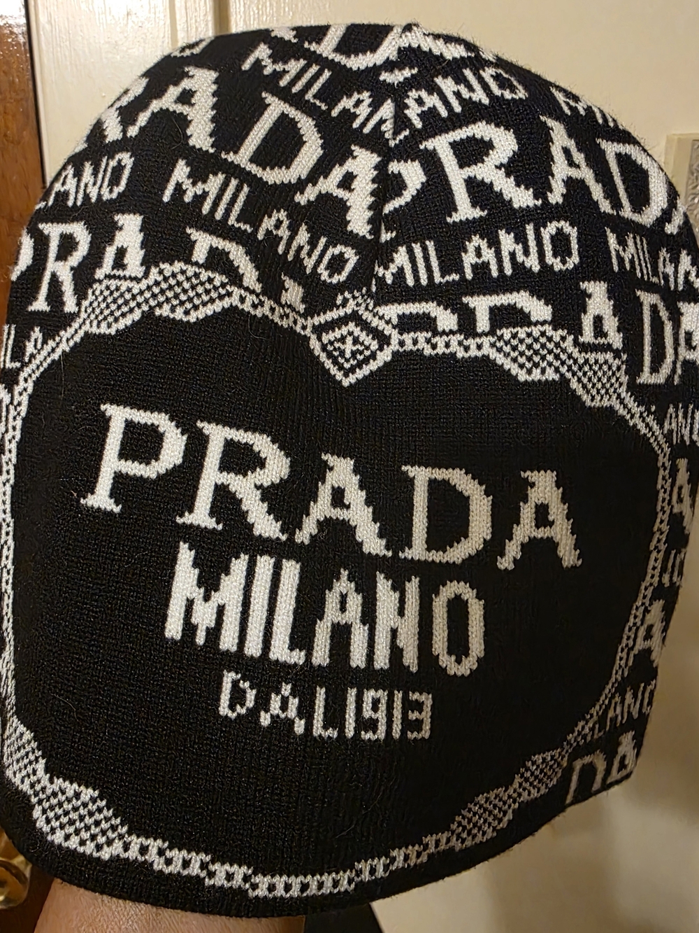 Prada Milano Black & White Logo Beanie